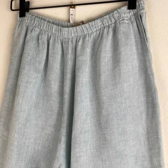FLAX Linen Crop Pants Size S Robin's Egg Blue Pastel 25" Sustainable Lagenlook - Picture 2 of 11